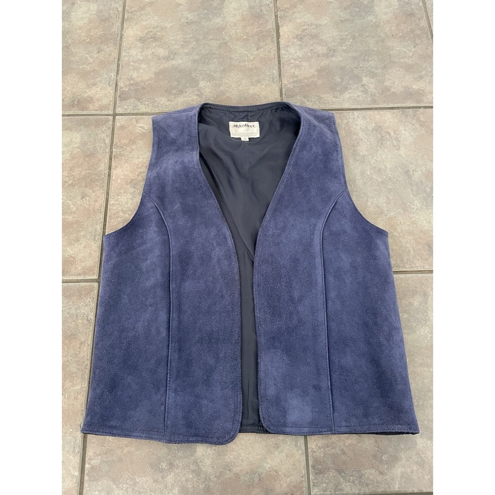 Vtg Blue Suede Women's Vest Size Medium Objectives Boho Retro Cottagecore - Picture 3 of 6